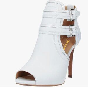 XYD White Peep-Toe Strappy Ankle Booties